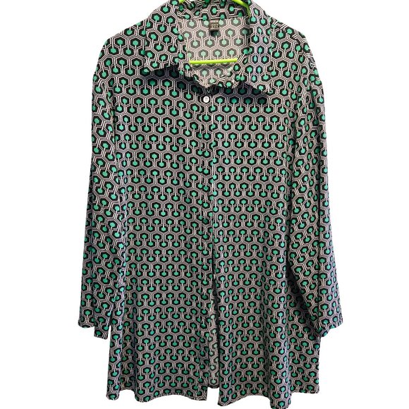 EUC Shein Geometric Pattern Button Front Long Blouse/Shirt Lightweight Poly XL - Picture 1 of 8